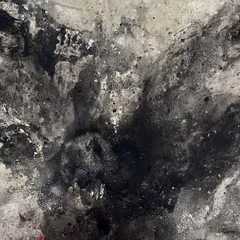 Titled 'Last dream of the Hangmn and the Hand of God', this is a dark and emotive 4x5 feet abstract. I used acrylics and other additives to create raw textures and a sense of chaotic depth, with hints of red for dramatic intensity.