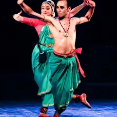 Performing with my Guru, Sri P. Praveen Kumar, in 'Thyagaraja Hrt Sadana.' This pose shows the synergy and coordination of our ensemble work.