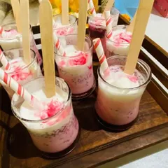 A perfect summer dessert for parties. Our Rose Falooda is served chilled in glasses with sabja seeds and vermicelli, offering a refreshing and fragrant sweet treat.