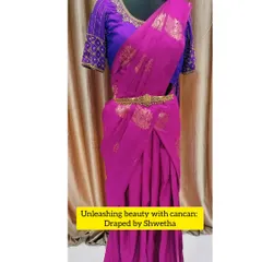For a touch of drama, I love creating the can-can saree drape. By adding a can-can skirt underneath, we give the saree incredible volume, perfect for a reception or sangeet look.