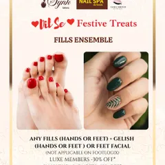This festive offer for our Fills Ensemble is perfect for keeping your hands and feet looking flawless. The package includes fills plus a Gelish application or foot facial.