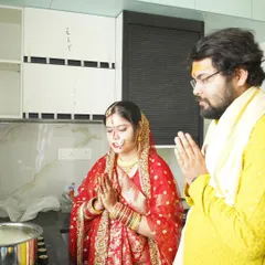 A beautiful moment from a client's Griha Pravesh (housewarming ceremony) in their newly designed kitchen. We are honored to be a part of such special new beginnings in the homes we help create.