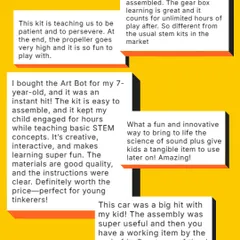 We are so motivated by the messages we receive from parents. This collage of testimonials highlights the real-world impact of our kits, from teaching patience to providing hours of fun long after assembly is done.