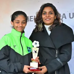 Meet our super girl, Tanya Singh. Here she is receiving the Top Scorer trophy for the U17 Khelo India Girls League after scoring a record 13 goals. We focus on developing lethal finishers, and Tanya's achievement is a perfect example.