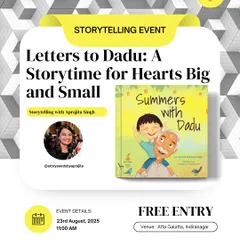 Poster for a storytelling event with author Aprajita Singh for her book 'Summers with Dadu'.