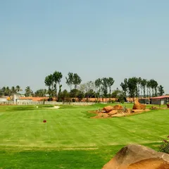 Welcome to our expansive golf practice facility. This view captures our meticulously maintained short game area, designed to feel like a real course and help you perfect your scoring shots.