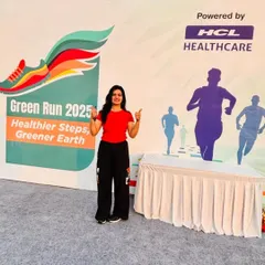 All smiles after leading the warm-up for the HCL Green Run 2025. These large-scale corporate wellness events are a fantastic way to promote a healthy lifestyle.