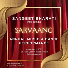 The official announcement for our 2023 'Sarvaang' showcase at the prestigious Sri Ram Centre. This annual event is a cornerstone of our academy, celebrating the talent and hard work of our entire student community.