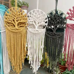 My Kalpavriksha, or Tree of Life, is one of my most popular creations. Here you can see a few of the different colors I offer, from bright mustard yellow to classic off-white and earthy green. They are believed to bring prosperity and are a wonderful housewarming gift.