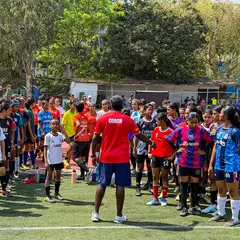 A coach addressing a large group of aspiring players at our Mumbai trials. The turnout and passion were incredible.