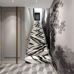 This waiting area for a lawyer's office in South Delhi makes a bold statement with its dramatic Panda marble staircase and 3D geometric flooring. The design is contemporary and visually striking, creating a memorable first impression for visitors.