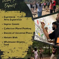Here’s what you can expect at one of our day retreats. We fill the day with expressive arts, improv games, collective mural painting, nature walks, and wholesome organic food. It’s a full day of creative fuel for your mind and body.