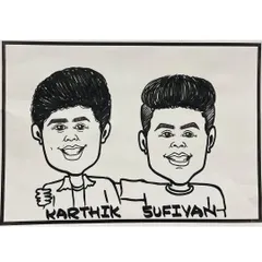 A caricature of two young friends, Karthik and Sufiyan, from an event at Universal School, Mumbai. It's a great memento of their friendship.
