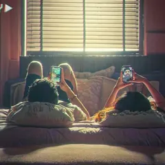 A still from the Valentine's Day film for The Man Company, shot with a retro VHS filter. The couple's casual, comfortable styling helps to create a feeling of intimacy and nostalgia.