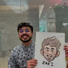 A classic head-and-shoulders caricature with simple watercolor shading, a popular choice at events.