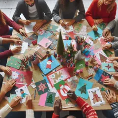 A snapshot from our festive Christmas card-making workshop. These sessions are a great way to get into the holiday spirit, creating personalized collage cards with friends and family.