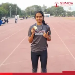 Breaking barriers is what we train for. We celebrate Swanandi Sawant of K J Somaiya College of Science and Commerce, who not only won Gold in the 400m Hurdles at the National School Games but also set a new meet record, showcasing the peak of athletic performance.