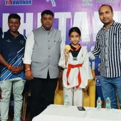 Celebrating Naysha's gold medal win at the sub-junior state Taekwondo championship in Dwarka. It's a proud moment for her and our entire academy.