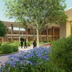 For the D.Y. Patil University Rural Health Training Centre, I designed this courtyard to be a core part of the healing environment. The integration of lush greenery, natural light, and enhanced airflow creates a calming, restorative atmosphere that supports patient recovery and well-being.