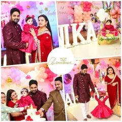 More cherished memories from Anika's first birthday celebration. This collage shows the family's joy, the grand entrance, and the stunning light-up name sign that adds a personalized touch to the event.