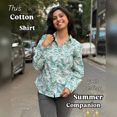 This cotton shirt is your perfect summer companion. The beautiful green paisley print on white cotton is both fresh and elegant.