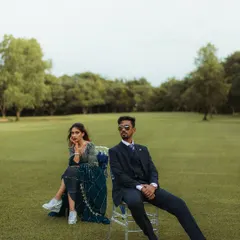 Modern style meets natural beauty. This editorial-style portrait of Aman and Fazilah in a wide-open field plays with composition and attitude, creating a cool and contemporary couple portrait.