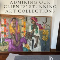 I often have the privilege of working with clients who have stunning art collections. Here, I'm admiring a beautiful painting that will become a central feature in the dining space, designing the room around its unique character.
