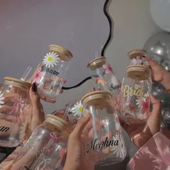 The bride tribe proudly showing off their personalized sippers. This is one of my favorite activities for bridal showers, as everyone gets to take home a fun and functional memento from the celebration.