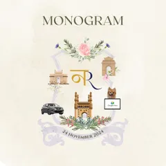 I believe a monogram should be a masterpiece of your personal story. For this couple, I wove together iconic landmarks from their journey, like the Gateway of India and Charminar, alongside their beloved pet, creating a truly bespoke emblem of their love.