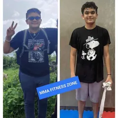 The picture says it all. This is what real dedication looks like. We transformed this student from fat to fit with a combination of kickboxing, a proper diet plan, and consistent hard work.