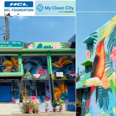 A collage showing different angles of the Noida Sector 46 community center. The project was a collaboration with the Noida Authority and HCL Foundation to beautify the neighborhood.