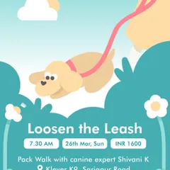 This graphic is for my "Loosen the Leash" pack walk event in Bangalore. These walks are a great opportunity for hands-on learning in a controlled environment, perfect for practicing leash skills and socializing your dog around others.