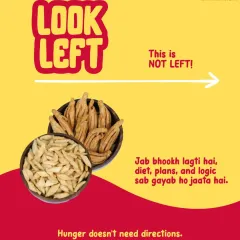 When hunger strikes, there's no time for confusion. This fun graphic, featuring our Karela Nimki and another savoury treat, shows that the only direction you need is towards our kitchen.
