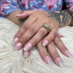 Another view of the pink and silver glitter ombre nails, showing how they sparkle from a different angle.