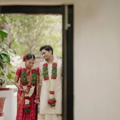 Styling this beautiful bride for her Kerala wedding was a joy. We chose a classic red Kanjivaram saree and paired it with traditional temple jewelry for a timeless and elegant look.