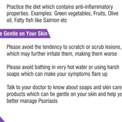 For our psoriasis patients, we emphasize gentle skincare and an anti-inflammatory diet. Simple changes like avoiding hot water and incorporating green vegetables and fatty fish can support your medical treatment and reduce flare-ups.
