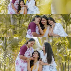 A collage of a bride's Haldi portraits, capturing her joyful moments with family and friends in a beautiful sunflower-themed setup.