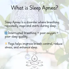 This graphic explains what Sleep Apnea is and how yoga helps by improving breath control, reducing stress, and enhancing overall sleep quality.