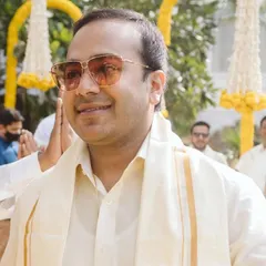 The groom, dressed in traditional South Indian attire, ready for his Haldi ceremony.