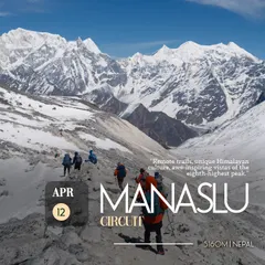 The Manaslu Circuit is a remote and challenging trek with awe-inspiring vistas of the world's eighth-highest peak. Our next batch is scheduled for April 2025.