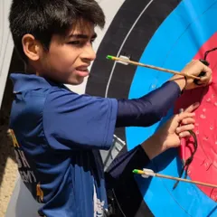 A young competitor checks his score. These trials are a great learning experience.