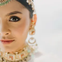 The perfect bridal makeup looks beautiful from every angle. Here, you can see the clean lines and soft blending that create a polished, high-definition finish perfect for wedding photography.