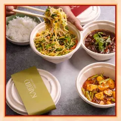 A perfect setup for a Friday night in. This spread includes noodles, rice, and two main dishes in our eco-friendly packaging, showing how easy it is to host a party with my food.
