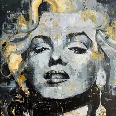 This is a monochromatic interpretation of Marilyn Monroe, using a palette knife to build texture and emotion. The shades of grey and black with hints of gold give it a classic, timeless feel, different from my more colorful versions.