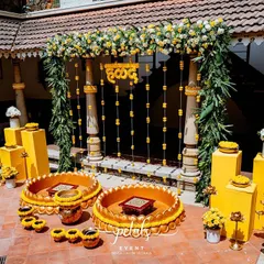 A Haldi ceremony should be full of joy and vibrant color. I designed this traditional courtyard setup at Angana with bold yellow accents, intricate marigold arrangements, and classic brass props to create a space that is both visually stunning and perfect for sacred rituals.