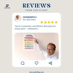 "Quick, trustworthy, and efficient. Best place for notary work." We appreciate these words from our new client, Vishwanth S. Our goal is to make all legal documentation processes, including notary services, completely seamless for you.