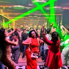 Look at that energy. A packed dancefloor with everyone lost in the music is the ultimate goal. I curate my sets live to match the crowd's vibe, mixing commercial Bollywood and EDM hits to keep the party going all night.