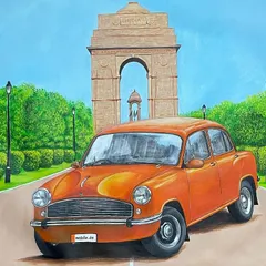 A tribute to a true Indian legend, the Hindustan Motors Ambassador. This large acrylic painting was a special commission for a client in Germany who wanted to capture the car's iconic presence against the backdrop of India Gate, a piece of home for them to cherish.