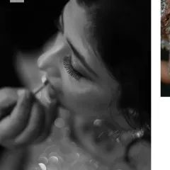 A close-up, artistic shot of the bride getting her makeup done. I love capturing these detailed getting-ready moments.