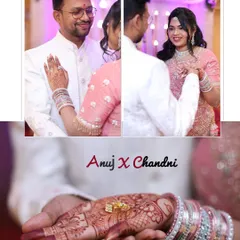 This engagement collage highlights candid interactions between the couple and a detailed shot of the ring on the bride's henna-adorned hand.